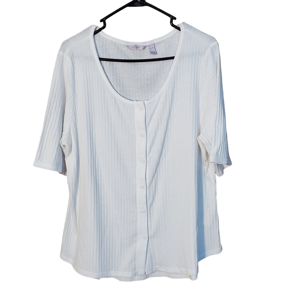White Ribbed Button Down